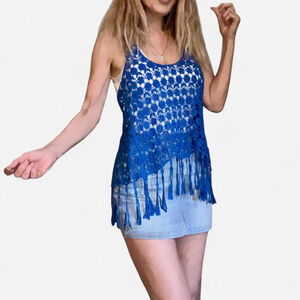 Handmade Crochet Floral Fringe Tank Top